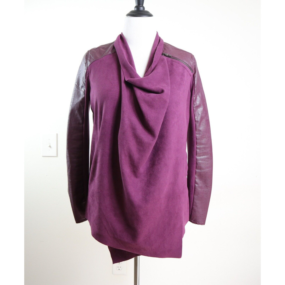BlankNYC Size S Draped Front Moto Jacket Faux Suede Cabernet
